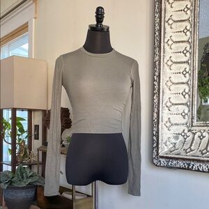 Women's Joah Brown Green Mineral colored Long Sleeve Ribbed Crop Top